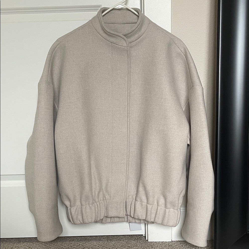 H&M oversized wool blend bomber jacket, beige, xs